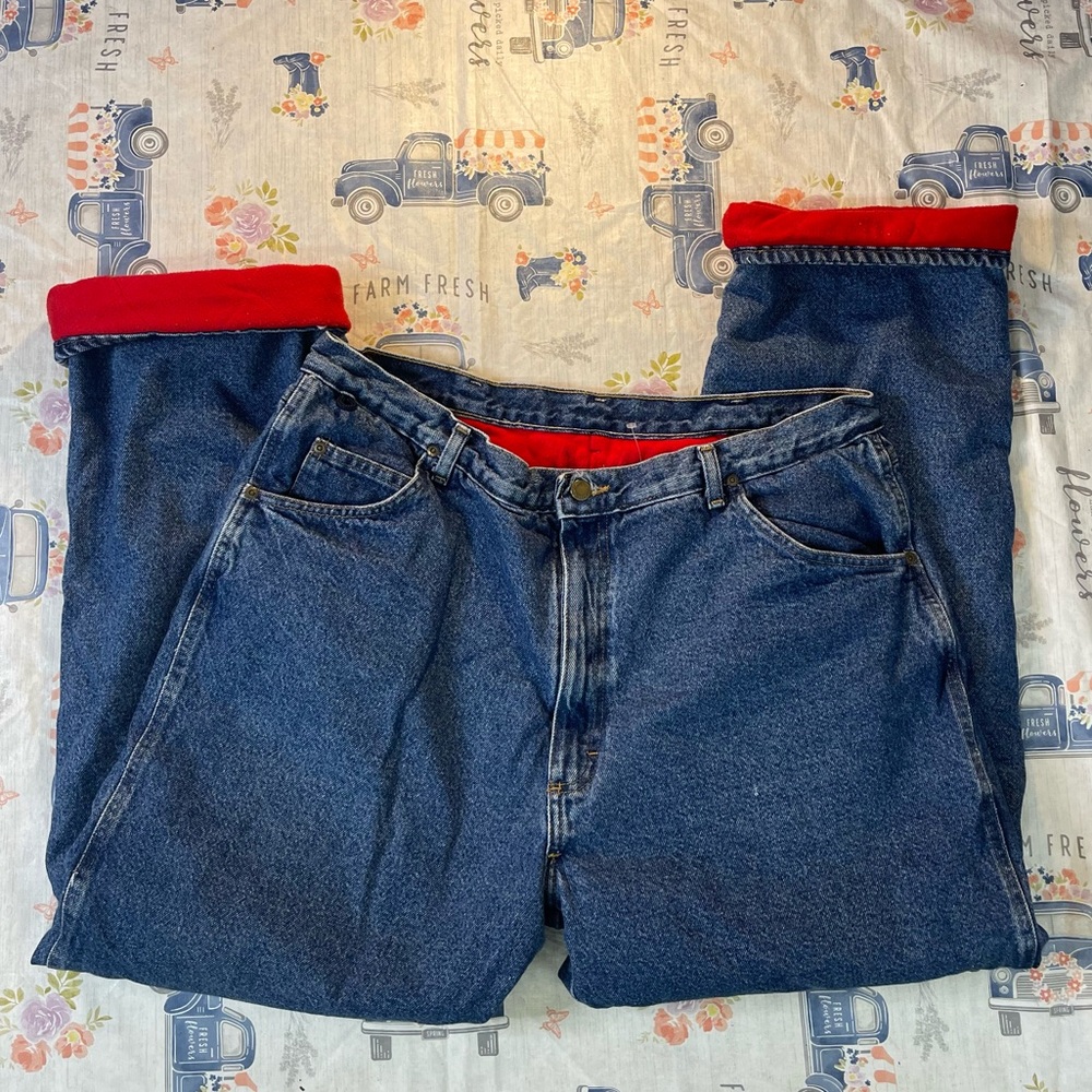 Wrangler Rugged Wear Red Fleece Lined Insulated Straight Leg Jeans 40x32